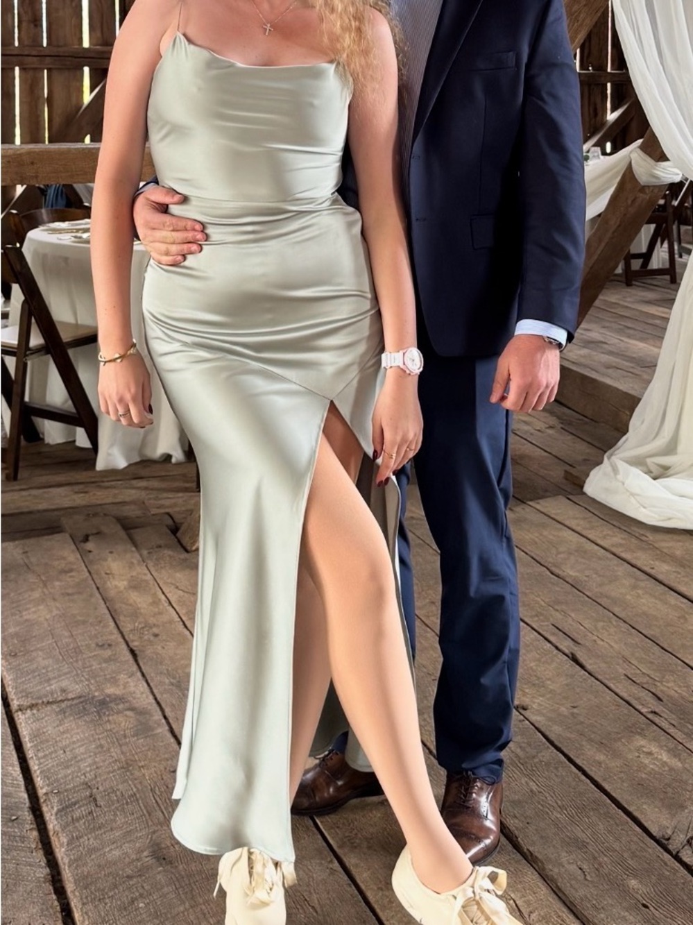 Satin Cowl Maxi Dress with Side Slit - Sage